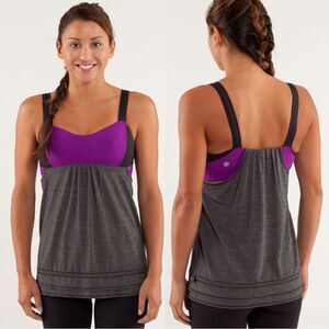 Lululemon Run Back On Track Tank Built-In Bra Black Tender Violet Purple Size 6